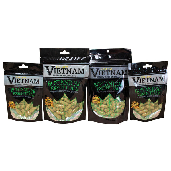 BE Vietnam Yellow Capsules 15g, 30g, 60g, and 100g Packs - Kratom City