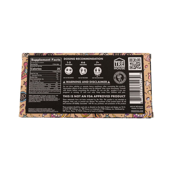 TREHouse Mushroom Peanut Butter Chocolate Bar Back of Packaging - Kratom City