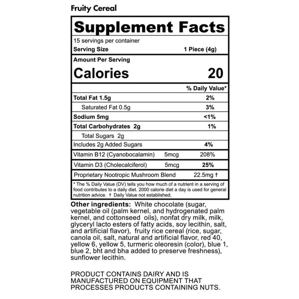 TRE House Fruity Cereal Magic Mushroom Flavored Chocolate Bar  Supplement Facts - Kratom City